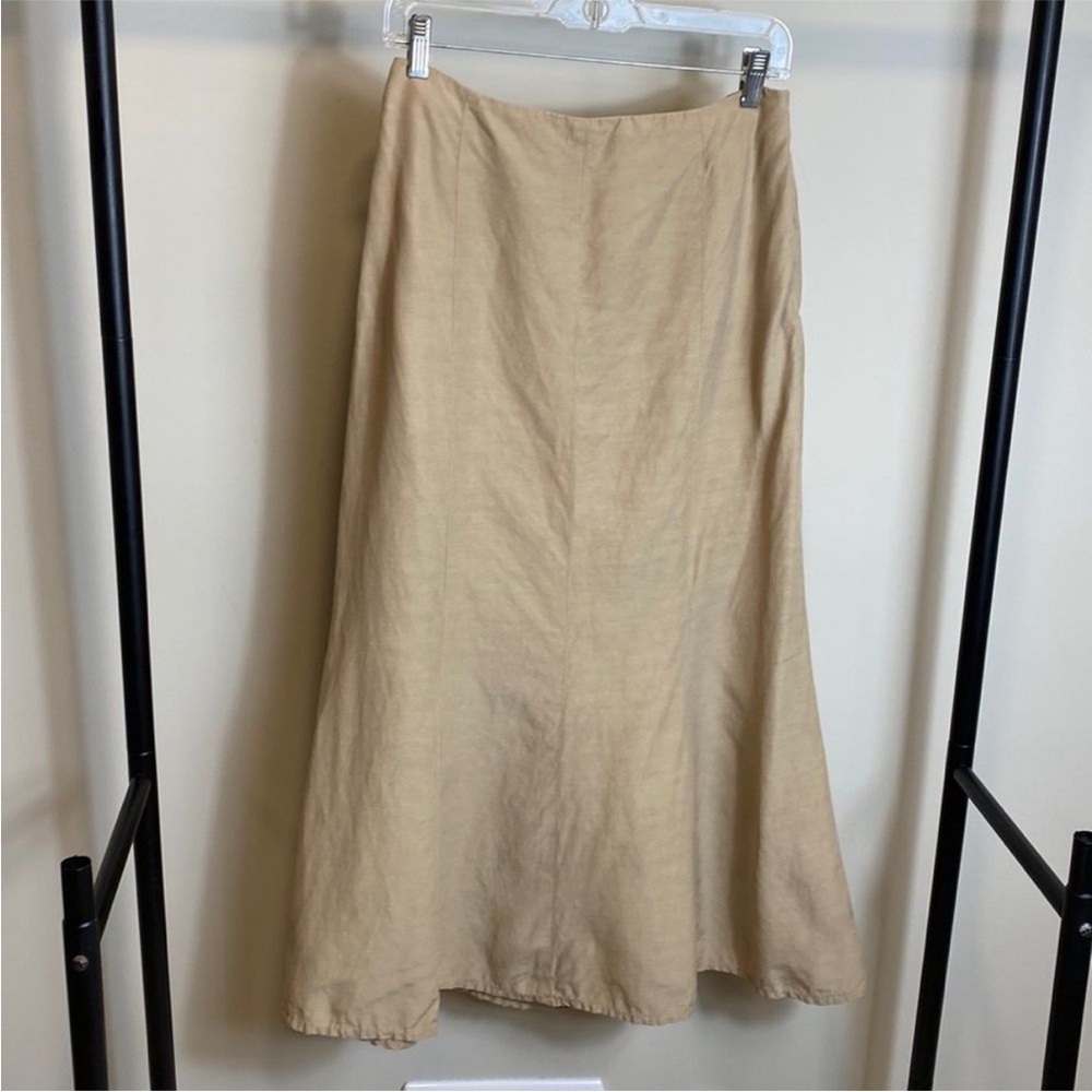 Easy Spirit Silk Linen blend lagenlook tan maxi skirt Size 8